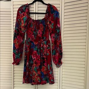 Charles Henry Red Floral Long Sleeve Dress
